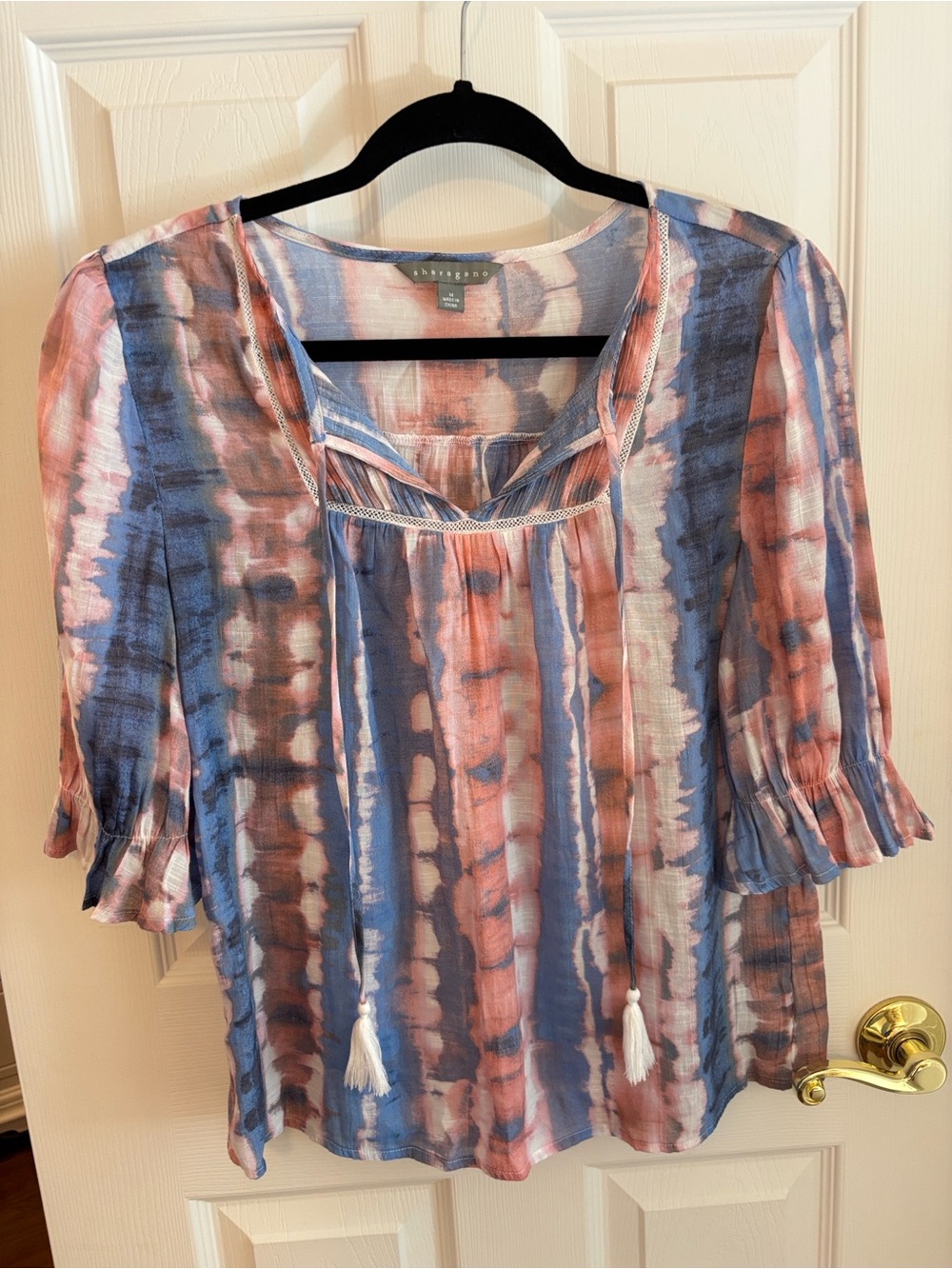 Sharagano Blue & Pink Watercolor Tie-Front Tunic